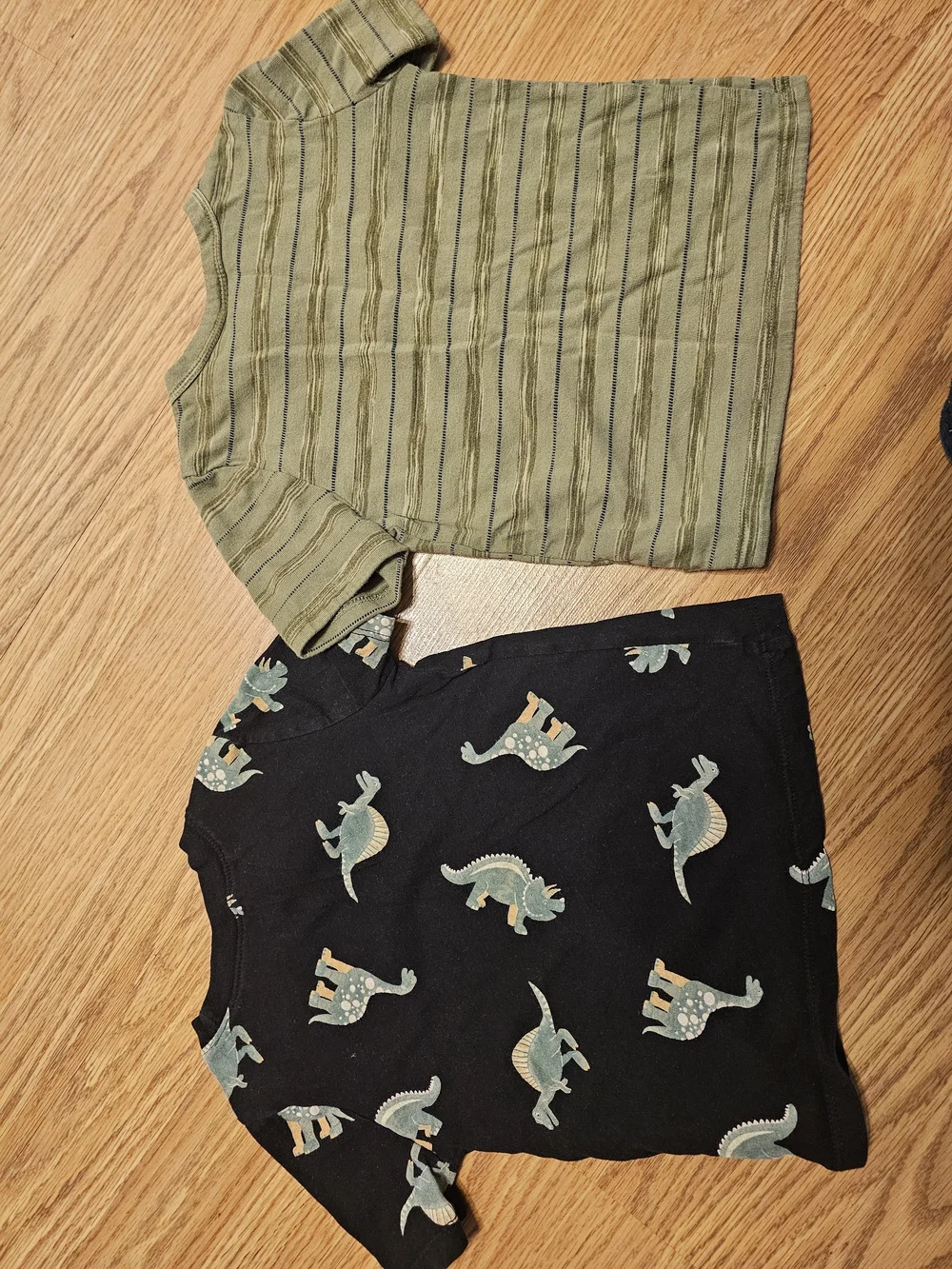 Old Navy Olive Green Striped Henley & Black Dino Print Tee Set size 2T
